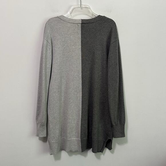 Lysse Sweater M Cashmere Blend V Neck Gray Colorblock Long Sleeve Pullover Cozy - Picture 9 of 9